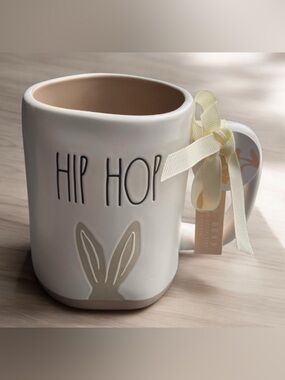 NEW Rae Dunn HIP HOP Spring / Easter Bunny Ear Coffee Tea Mug White Cream Brown